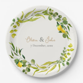 Prato De Papel Citrus Yellow and Green Watercolor Lemon Wedding
