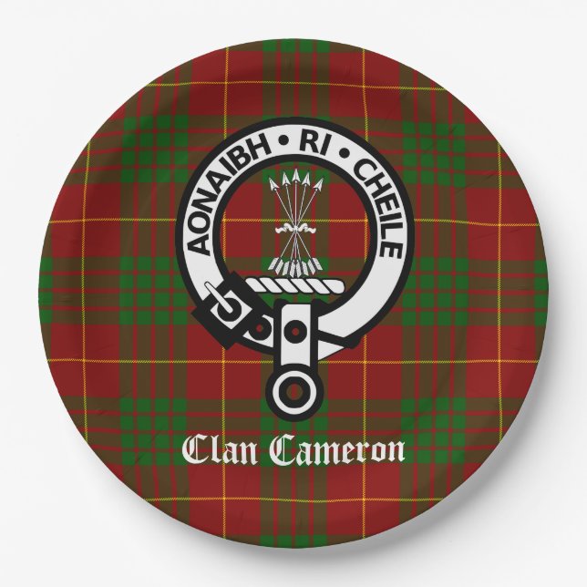 Prato De Papel Clan Cameron Crest e Tartan (Frente)