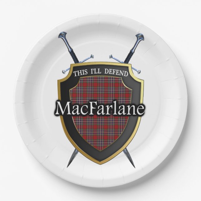 Prato De Papel Clan MacFarlane Tartan Shield & Swords (Frente)
