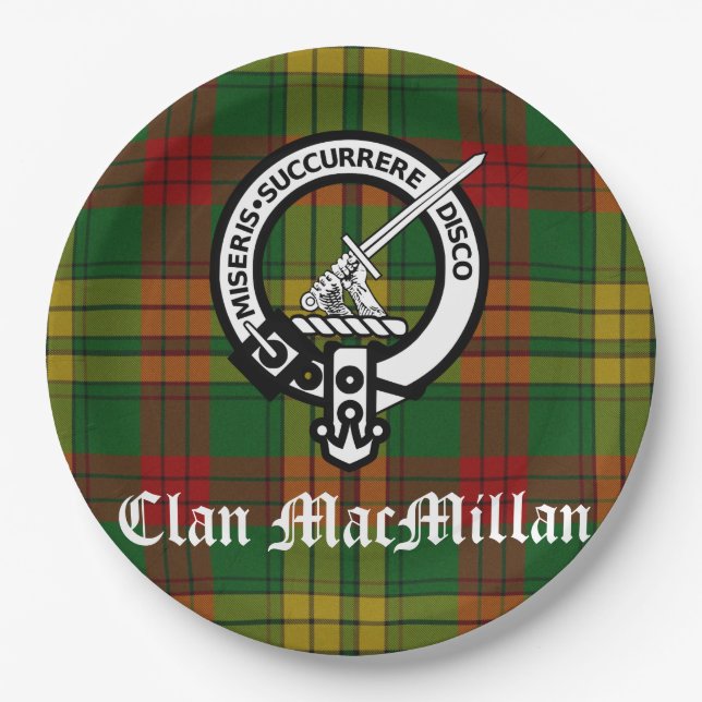 Prato De Papel Clan MacMillan Crest Crachá e Tartan (Frente)