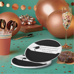 Prato De Papel Classe B&W Personalizada de Graduação 20XX