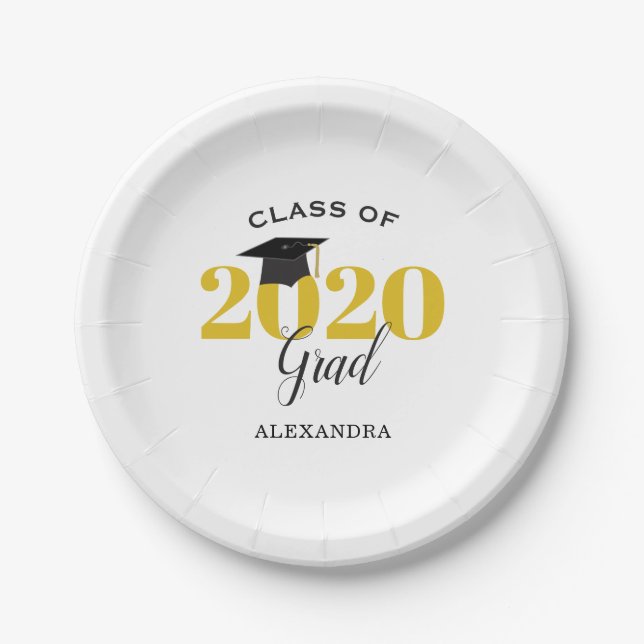 Prato De Papel Classe de 2020 Formando Simples Dourado e Preto (Frente)