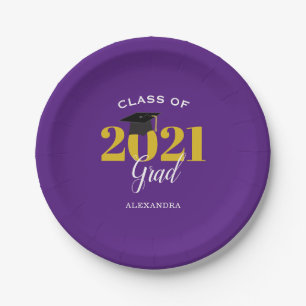 Prato De Papel Classe de 2021 Formando Roxo Simples e Dourado