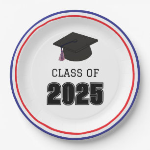 Prato De Papel Classe de 2025 Vermelho, Branco e Azul