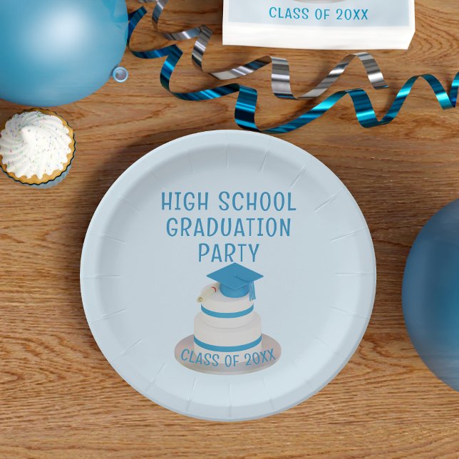 Prato De Papel Classe de Festa de formatura Segundo grau Azul Pál (Celebrate your Graduation with these paper plates. Just add your details!)