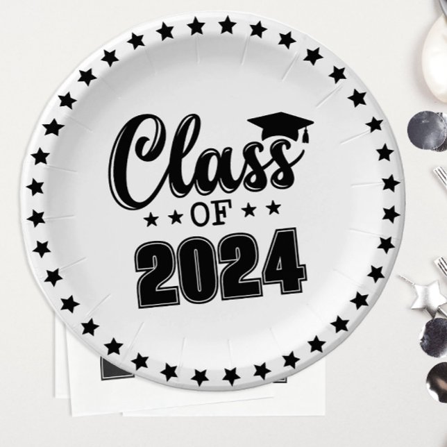 Prato De Papel Classe de Graduação (Easily customize the graduation year on these festive "Class of' graduation plates.)