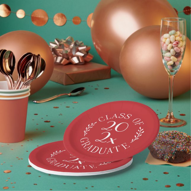 Prato De Papel Classe De Graduação De Emblem Branco Branco Chic 2 (Múltiplo)