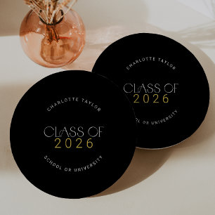 Prato De Papel Classe Dourada Moderna de Fete Preto de Graduação 