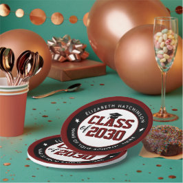 Prato De Papel Classe Vermelha Elegante Burgundy de Graduação 202