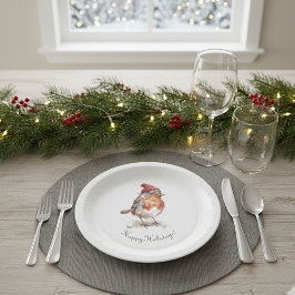 Prato De Papel Classic Christmas Robin, custom 