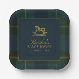 Prato De Papel Classic Dark Green & Blue Plaid Baby Shower