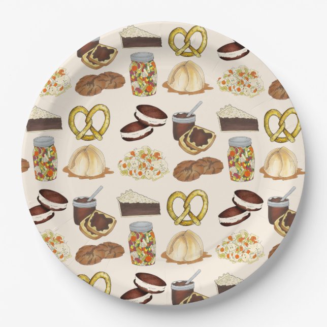 Prato De Papel Classic Pensilvânia PA Dutch Amish Comida Dishes (Frente)