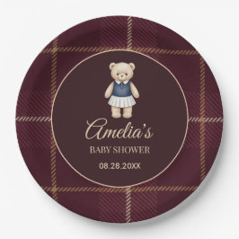 Prato De Papel Classic Polo Teddy Bear Preppy Plaid Baby Shower