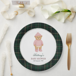 Prato De Papel Classic Preppy Bear Tartan Baby Shower