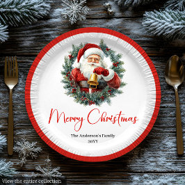 Prato De Papel Classic Santa Claus Vintage Merry Christmas Plate