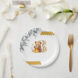 Prato De Papel Classic Watercolor Bear Honey 3.º aniversário
