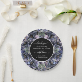 Prato De Papel Clássico Casamento Chic Obrigado Floral Preto Temp