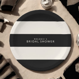 Prato De Papel Clássico Chuveiro de Noiva Listras Preto e Bege