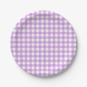 Prato De Papel Clássico Gingham Check Xadrez Padrão Pastel Roxo