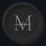 Prato De Papel Clássico Preto Cinza Monograma Moderno Nome Rascun<br><div class="desc">Simples Moderno Preto Cinza Monograma Moderno Feminino Nome da Placa de Papel</div>