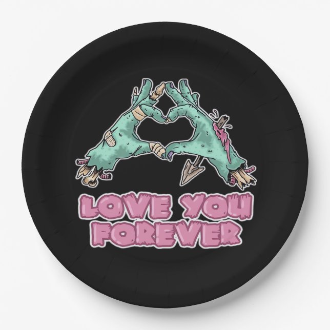 Prato De Papel Clássico Zombie - Coração E Mãos De Esqueleto (Frente)