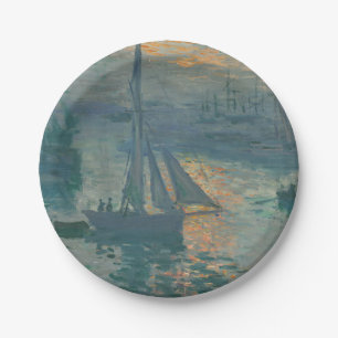 Prato De Papel Claude Monet Nascer do Sol Marinho Barco de Vela I