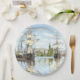 Prato De Papel Claude Monet. Navios a voar no Sena em Rouen
