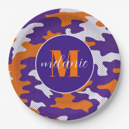 Prato De Papel Clemson-Inspired Orange & Purple Tiger Camo