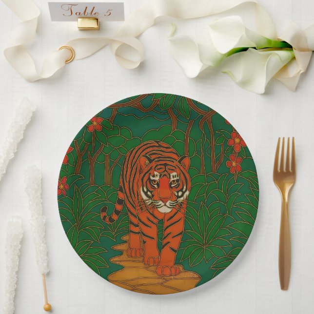 Prato De Papel Cloisonne Art Tiger on the Jungle Path (Casamento)