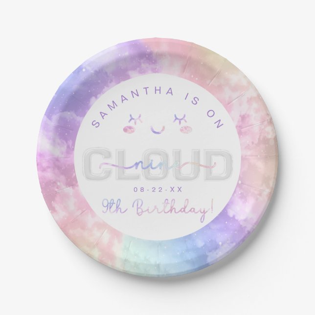 Prato De Papel Cloud Nine 9th Birthday Paper Plates - Pastel Sky (Frente)