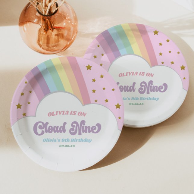 Prato De Papel Cloud Nine Rainbow e Stars 9ª Festa de aniversário (Criador carregado)