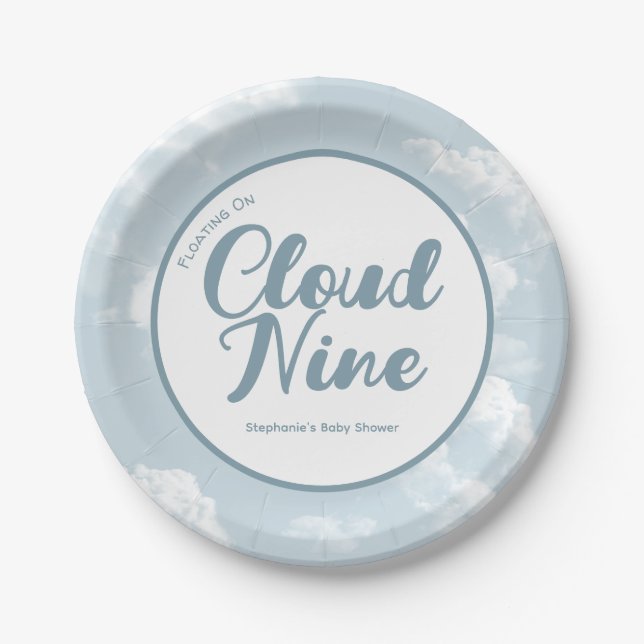 Prato De Papel Cloud Nine Sky - Chá de fraldas Personalizado Desc (Frente)