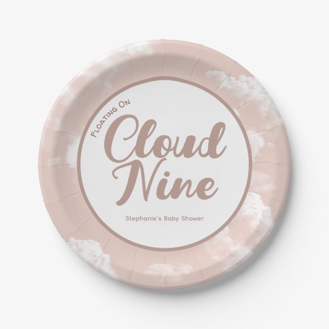 Prato De Papel Cloud Nine Sky - Chá de fraldas Personalizado Desc (Frente)