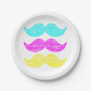 Prato De Papel CMY Mustaches (estilo letterpress)