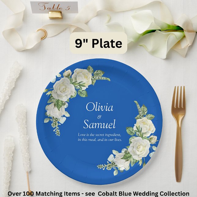 Prato De Papel Cobalto Blue & White Roses 9" (Criador carregado)