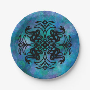 Prato De Papel Cobra de Tribal Negro e Branco