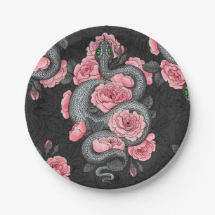 Prato De Papel Cobras e rosas de pêssego