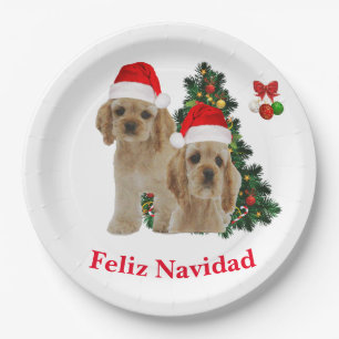 Prato De Papel Cocker spaniel Feliz Navidad
