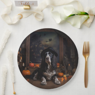 Prato De Papel Cocker Spaniel Inglês Abóboras Halloween Assustado