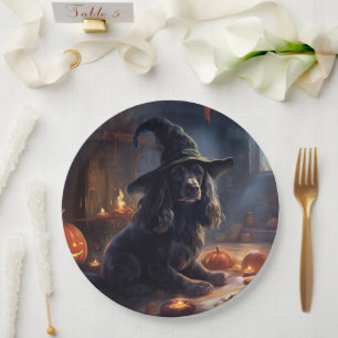 Prato De Papel Cocker Spaniel Pumpkins Halloween Assustado