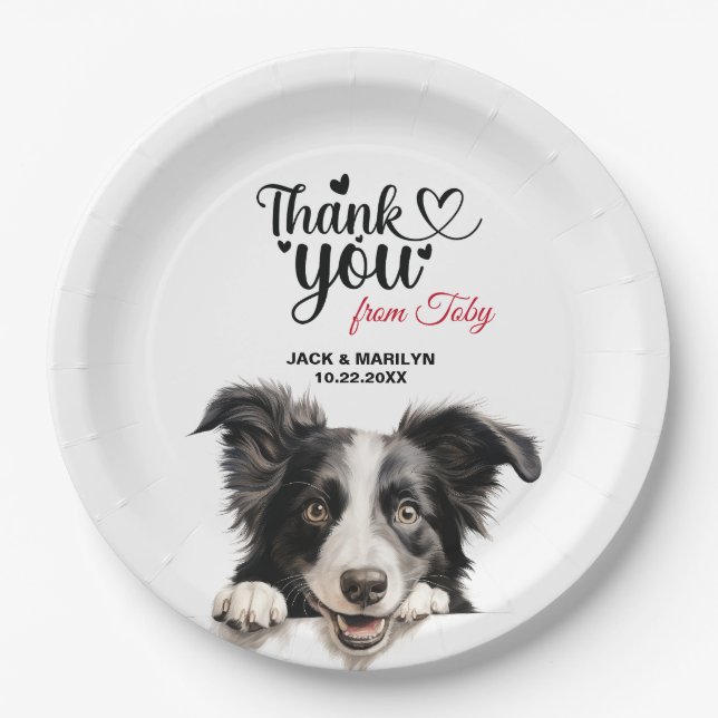 Prato De Papel Cocktail de casamento com cão Border Collie (Frente)