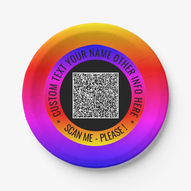 Prato De Papel Código QR Personalizado e Texto para as suas placa (Frente)
