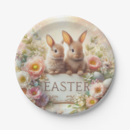 Prato De Papel Coelhinhos e Flores de Páscoa de Bebês