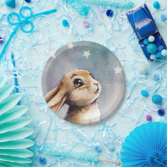 Prato De Papel Coelho adorável por aquarelas (Festa)