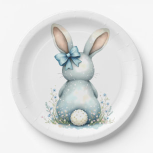 Prato De Papel Coelho Azul Coalhada Algodão Coelho Páscoa com Ovo