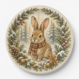 Prato De Papel Coelho Caprichoso da Floresta de Inverno na Neve