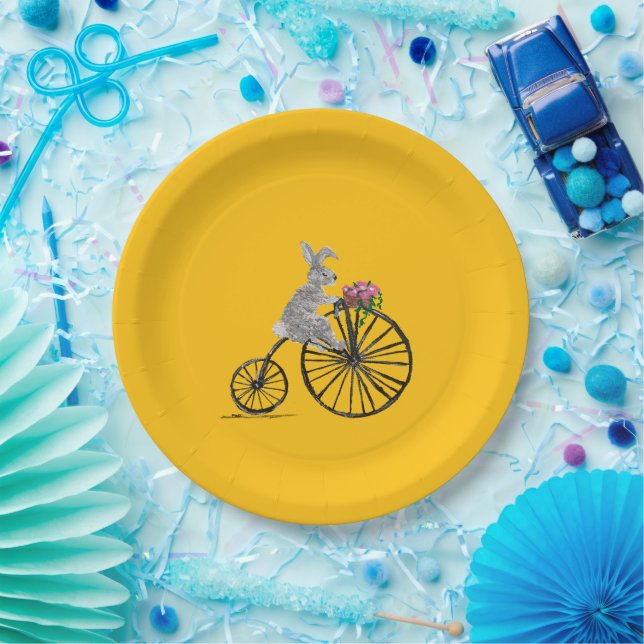 Prato De Papel Coelho Caprichoso de Bicicleta (Festa)