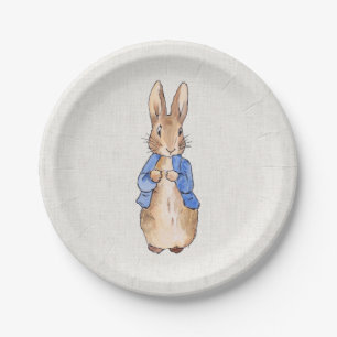 Prato De Papel Coelho Classic Bunny bege textura de linho