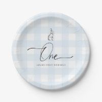 Coelho Coelho Azul Gingham Primeiro Aniversário
