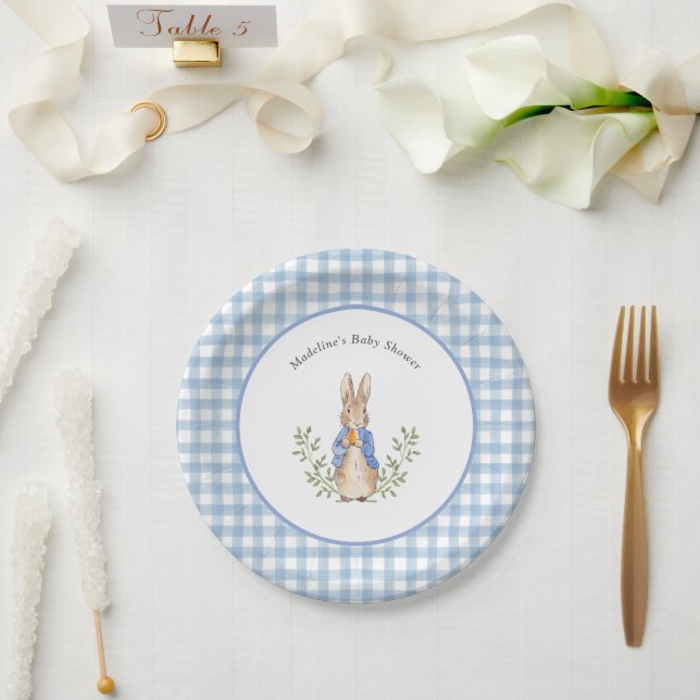 Prato De Papel Coelho de Histórias Clássicas Xadrez Chás de Bebê (Casamento)